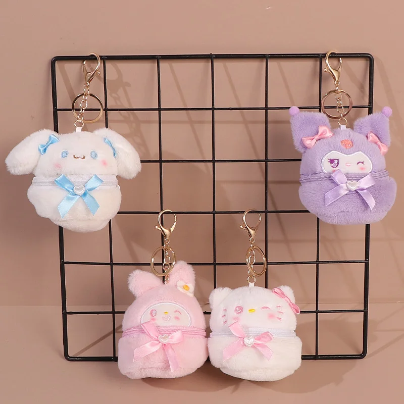 Sanrio Kuromi Cinnamoroll Wallet Hello Kitty My Melody Coin Purse Kawaii Pompom Purin Plush Bag Women Cute Girls Purse Children For Plush Coin Purse Fashion Handbag