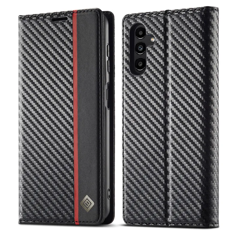 Stylish Carbon Fiber Magnetic Wallet Case with Leather Flip Cover