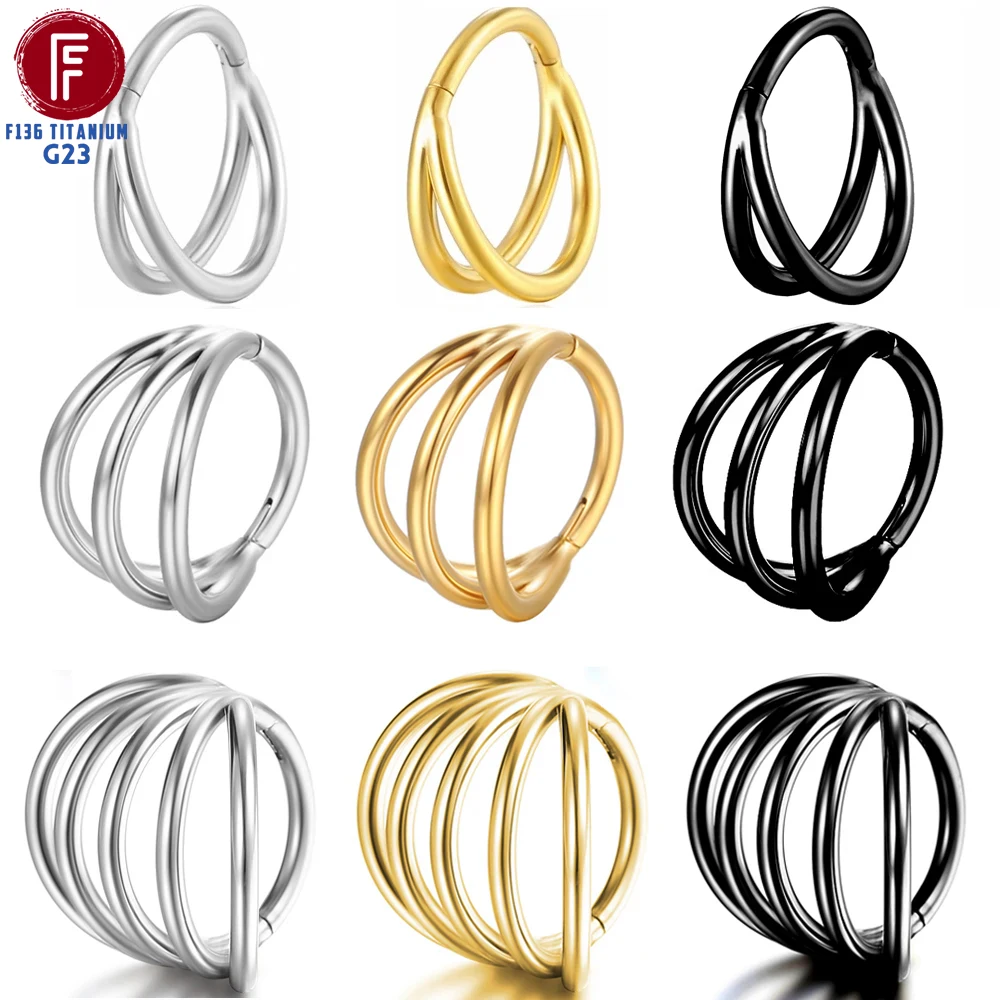 F136 Titanium Triple Hinged Cartilage Earring Helix Piercing Nose Septum Rings Conch Clicker Metal Hoop Stud Body Jewelry Trendy