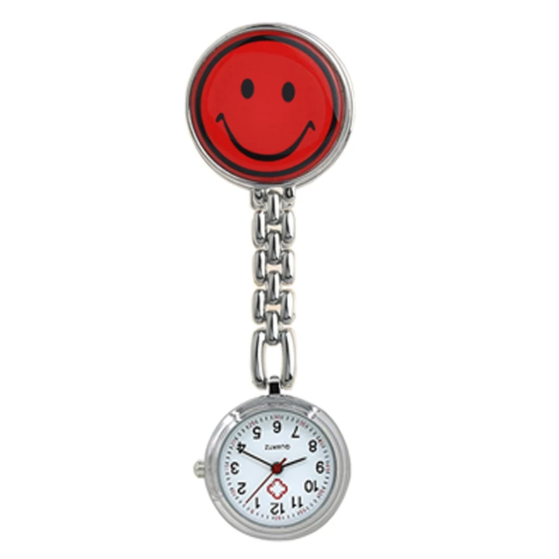 1pc adorável dos desenhos animados enfermeira relógio bonito sorridente clip-on fob broche pingente pendurado bolso de quartzo relógio ajustável para mulheres masculinas