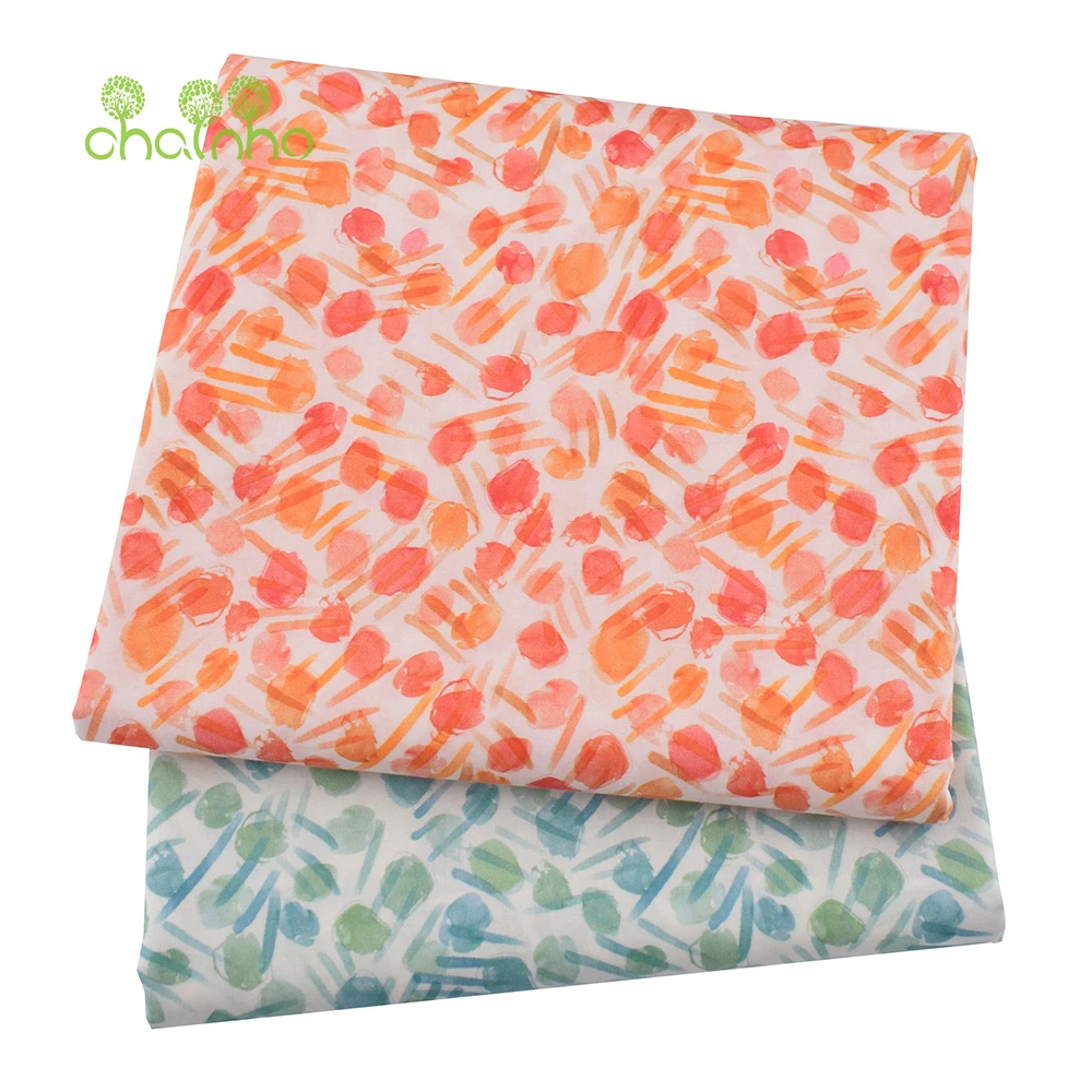 Chainho,Printed Plain Weave Poplin Cotton Fabric,DIY Sewing Quilting Material,Patchwork Cloth,Floral Series,3 Sizes,15PC153