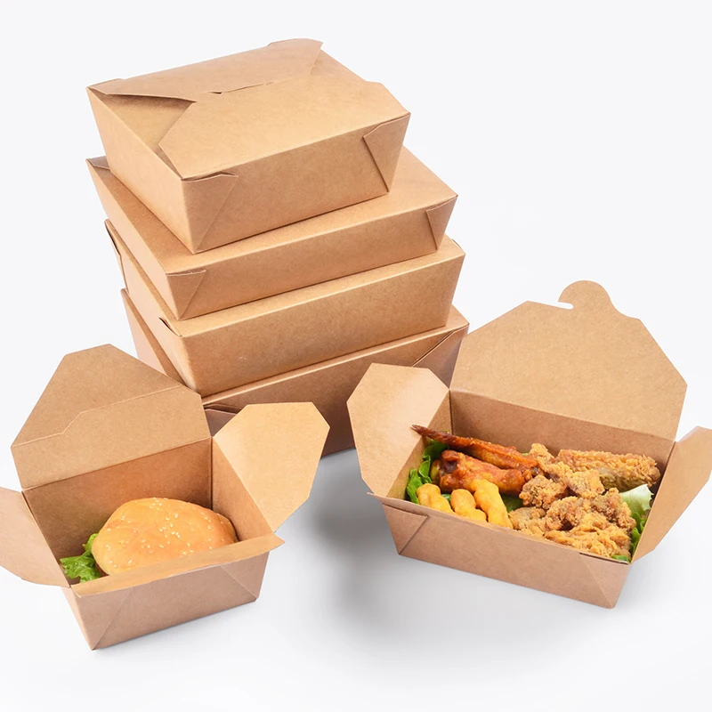 Custom  Custom printed disposable take away kraft paper meal box hot chicken wings packaging box fast food paper box