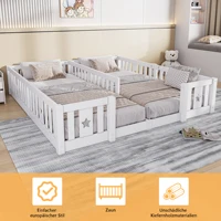 Lit de sol Montessori 90x200cm, lit pour 2 enfants avec protection anti-chute, bois massif, lit enfant Montessori, pour garçons et filles, blanc/gris, sans matelas 6