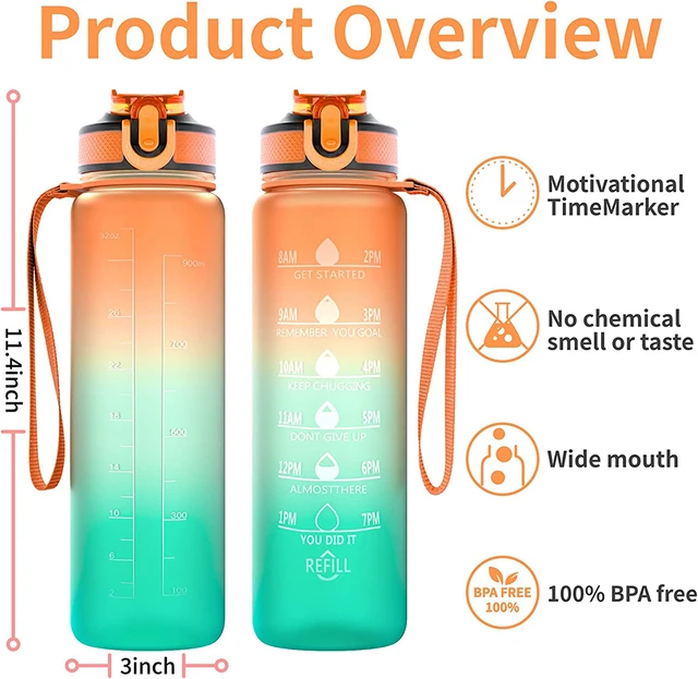 Motivational Sport Water Bottle, Leakproof Drinking Bottles, Outdoor Travel, Hiking, Cycling, 750 ml, 1000ml 2