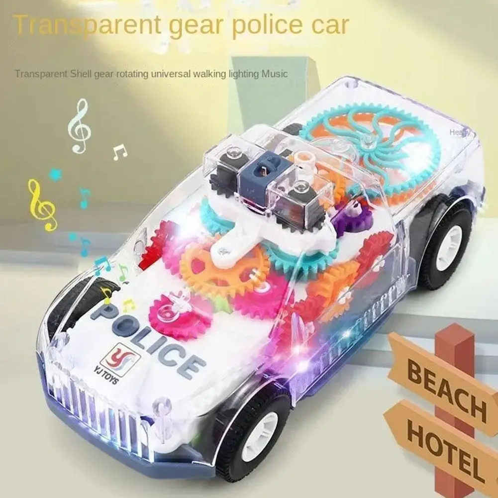 

Flashing Racing Car Toy Transparent Light Up Colorful LED Music Mechanical Gear Car Luminous Model Children Birthday Gift