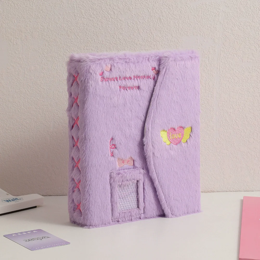 Plush Embroidered Polaroid Card Storage Album with 4-Grid Holders