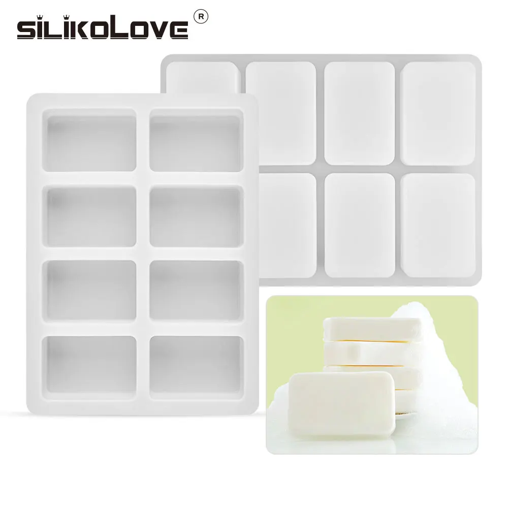 SILIKOLOVE 8 Cavity Handmade Rectangle Silicone Molds For Soaps Cube 3d