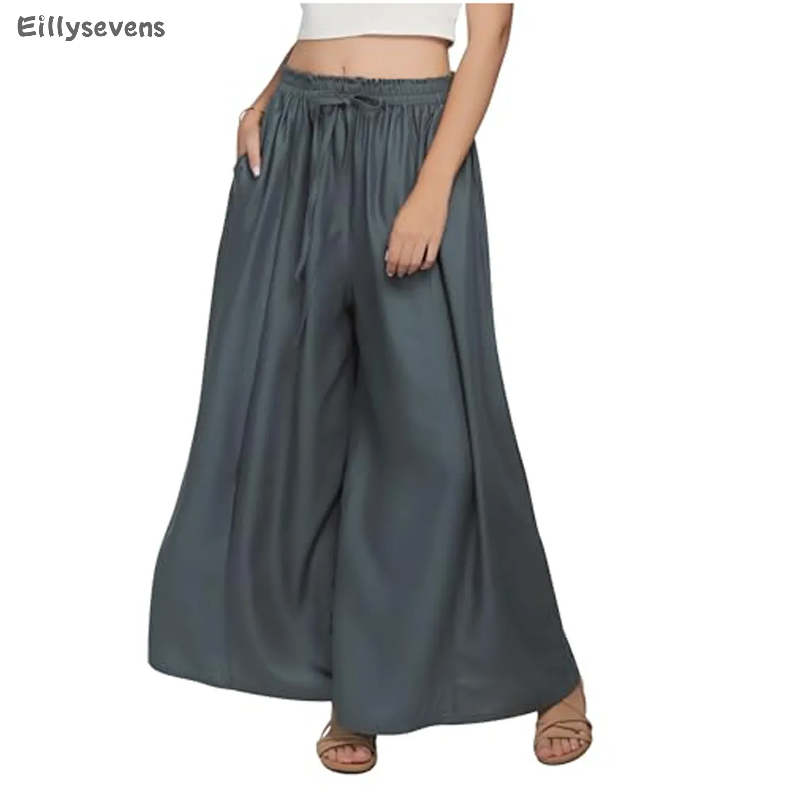 

Women's baggy pants High Waist trousers Solid Color Casual Sweatpants Workout Breathable wide-leg pants nuevo en pantalones