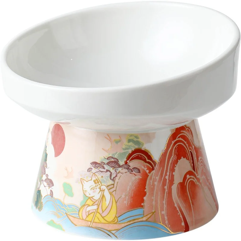 

Керамическая миска для кошек с ковриком, подставка для поднятия, костяной фарфор, защита шейного отдела позвоночника, керамическая миска для кошек, товары для домашних животных