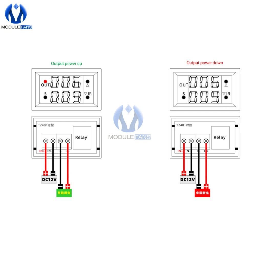 T2401-O DC 12V Dual Display Zeitrelais Modul Zeitverzögerungsrelais Mini LED Digital Timer Relais Timing Verzögerung Zyklus Steuerschalter – Detail 13