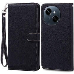 Tecno Spark Go 1 Flip Leather Wallet Phone Case with Soft Silicone Magnetic Book Cover for Tecno Spark Go 1 (Black - Strap)