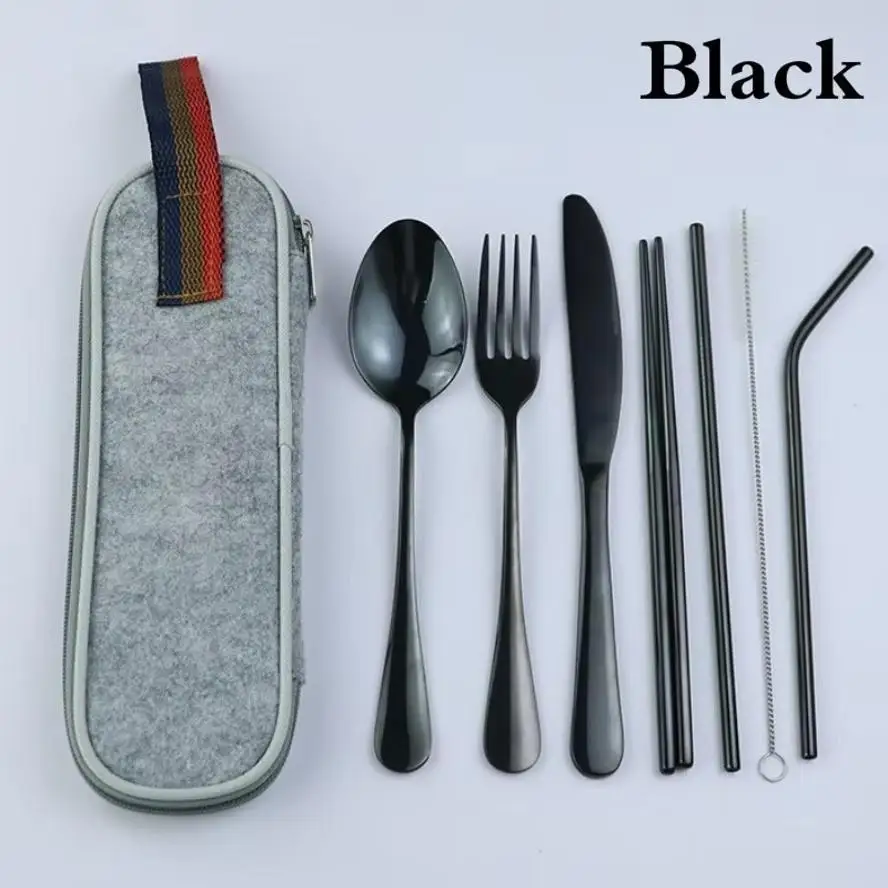 Reusable Travel Cutlery Set – Straw, Spoon, Fork & Chopsticks with Case 2