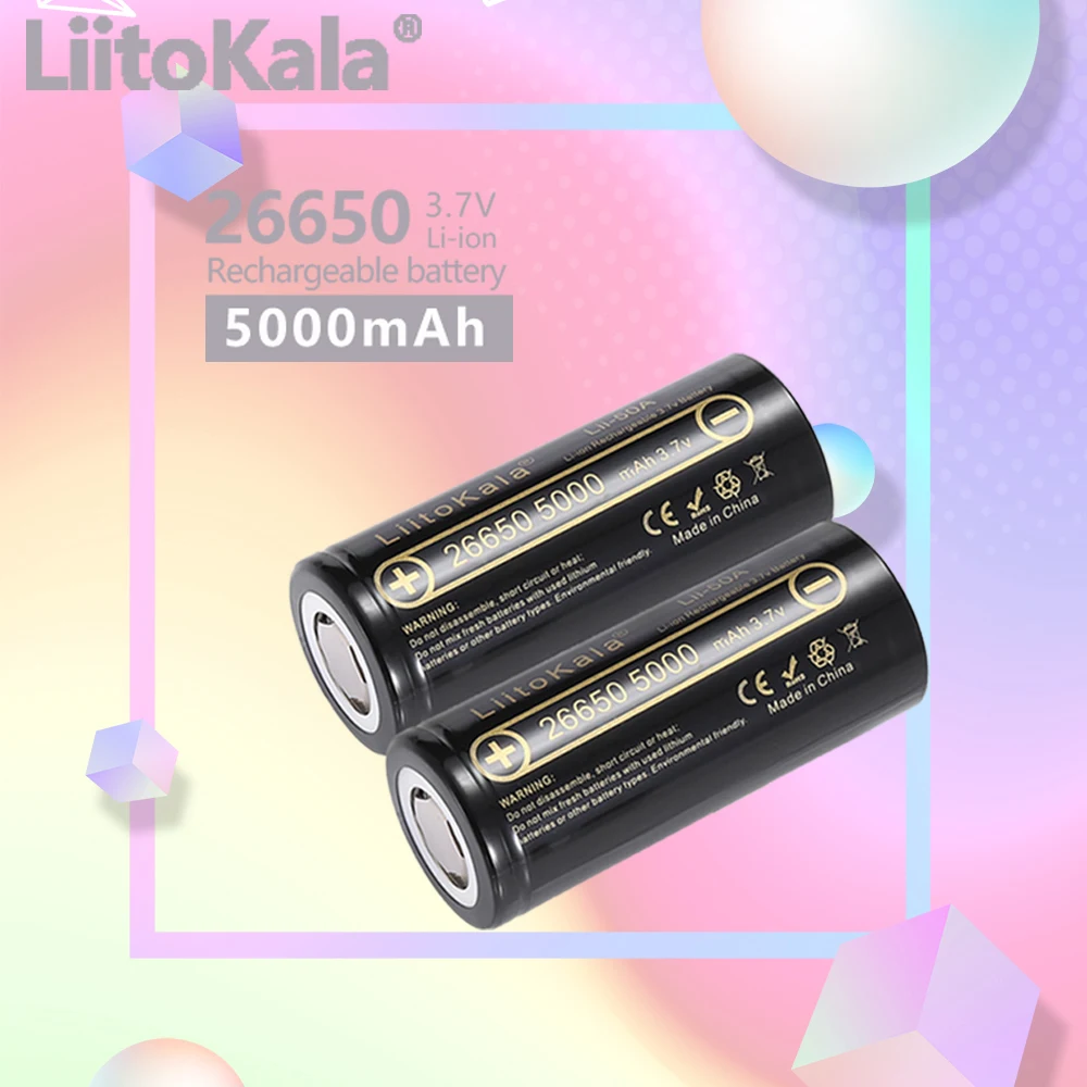 Hk Liitokala Lii-50A 26650 5000Mah Batteria Al Litio 3.7V 5000Mah 26650 Batteria Ricaricabile 26650-50A Adatto Per Flashlight Nuovo