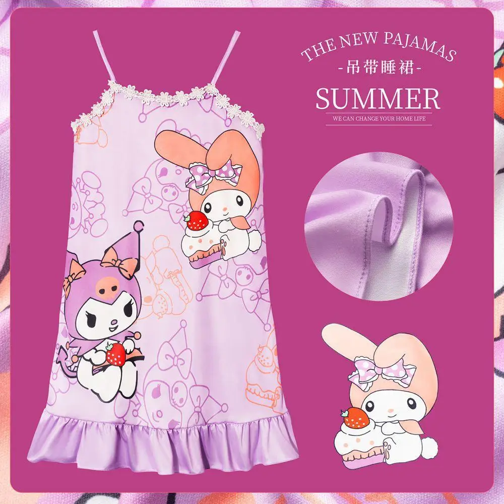 

Ночная сорочка с подтяжками в стиле аниме Sanrio Kuromi My Melody, милые Мультяшные пижамы Hello Kitty для девочек, летняя Детская домашняя одежда