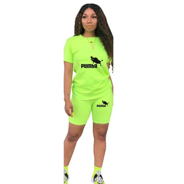 Summer Women Short Sleeve O-Neck Tee Tops+Pencil Shorts Suits Two Piece Set Tracksuits Outfit Graphic t shirts Ropa De Mujer Green
