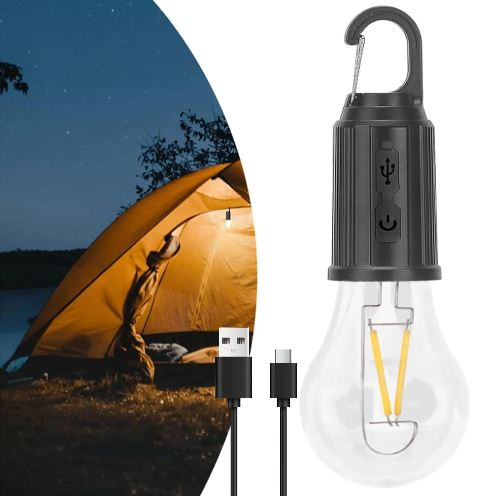 Led Camping Light Rechargeable LED Camping Light 100LM 400mAh Type-C Waterproof Tent Lantern with Hook 3 Mode for Hiking Fishing Emergency Outdoor