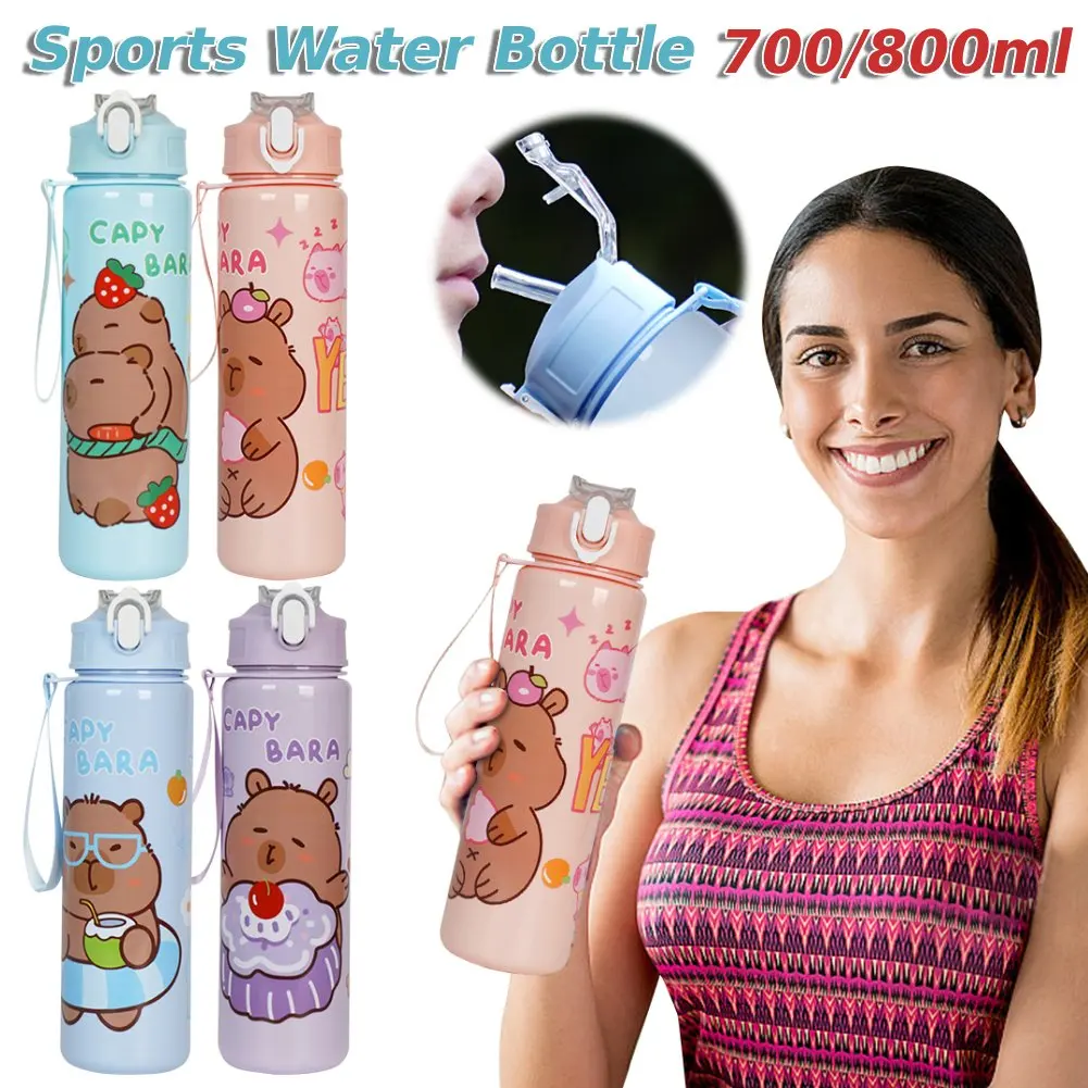 700/800ml Capybara Cute Water Cup with Straw & Handle Sports Water Bottle Large Capacity Travel Cup for Outdoor Activities