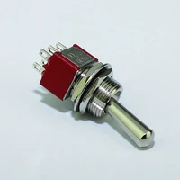 Large Long Handle Mini Toggle Switch 3 Position DPDT Latching Momentary Switch 12MM ON-OFF-ON DPDT MTS-203 6A 125VAC 4
