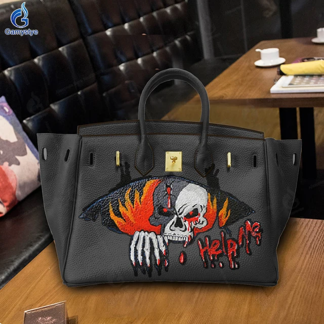 Leather Bag Women Graffiti  Print Handbag Genuine Leather - Genuine  Leather Hand - Aliexpress