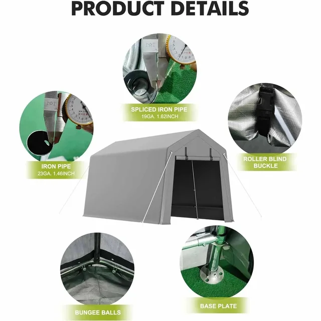 Abri de hangar portable étanche et robuste avec porte enroulable à fermeture éclair pour le rangement extérieur de motos, vélos et outils 3