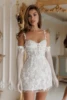 Qunque Chic Tulle Wedding Dress Spaghetti Straps Short Vestidos De Novia Lace Appliques 3D Flowers Robe De Mariée Customized 5