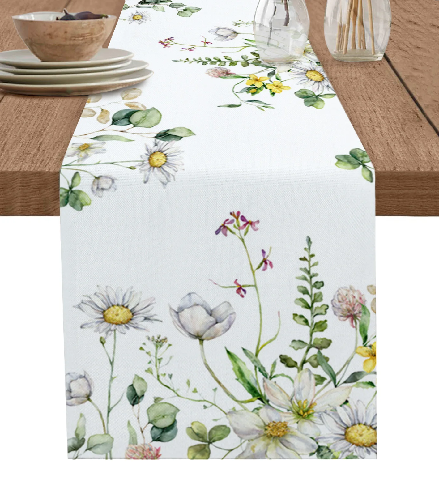 

Plant Chamomile Geranium Eucalyptus Table Runner Decoration Home Decor Dinner Table Decoration Table Decor