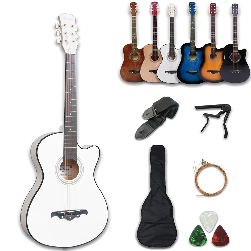 38/41 inch Acoustic Guitar Kit Folk Guitar for Beginners 6 Strings Black  Blue White Wood Brown Guitarra AGT16