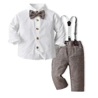 Baby Boys Party Dress Suit Cotton Long Sleeve With Shirt + Suspenders Pants 2PCS Outfits Kids Boys Gentleman Clothes Sets