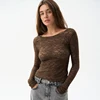 CUTENOVA Lace Women'S Tops Hollow Out Basic Casual Elegant Long Sleeve Tops See-Through Party For Sexy Lady Fashion Street Tops 1