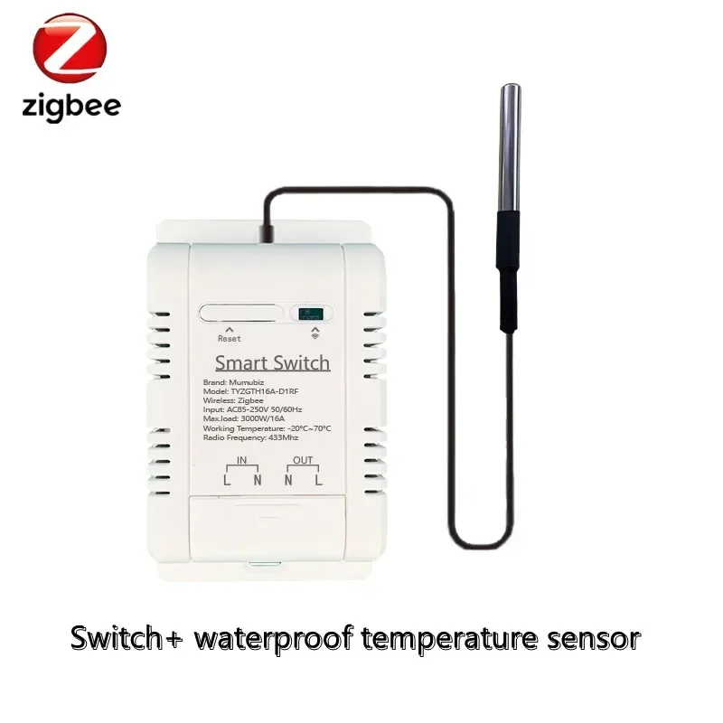 Smart Zigbee Switch with Built-in Temperature & Humidity Sensor, 16A 3000W Thermostat and Data Monitoring
