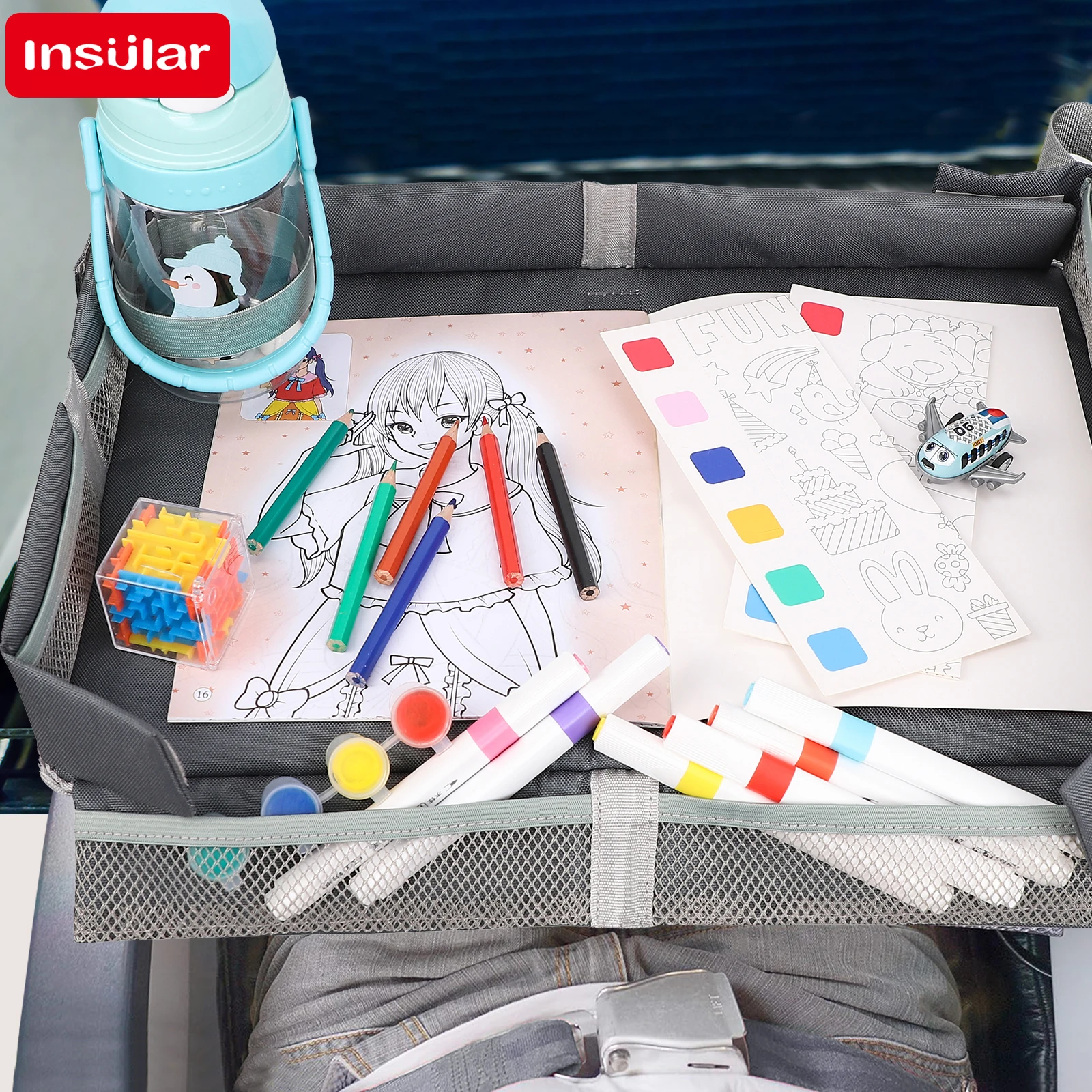 INSULAR Child Portable Travel Painting Tray Folding Drawing Whiteboard Adult Plane Train Table Set Multi-functional Boys Girls