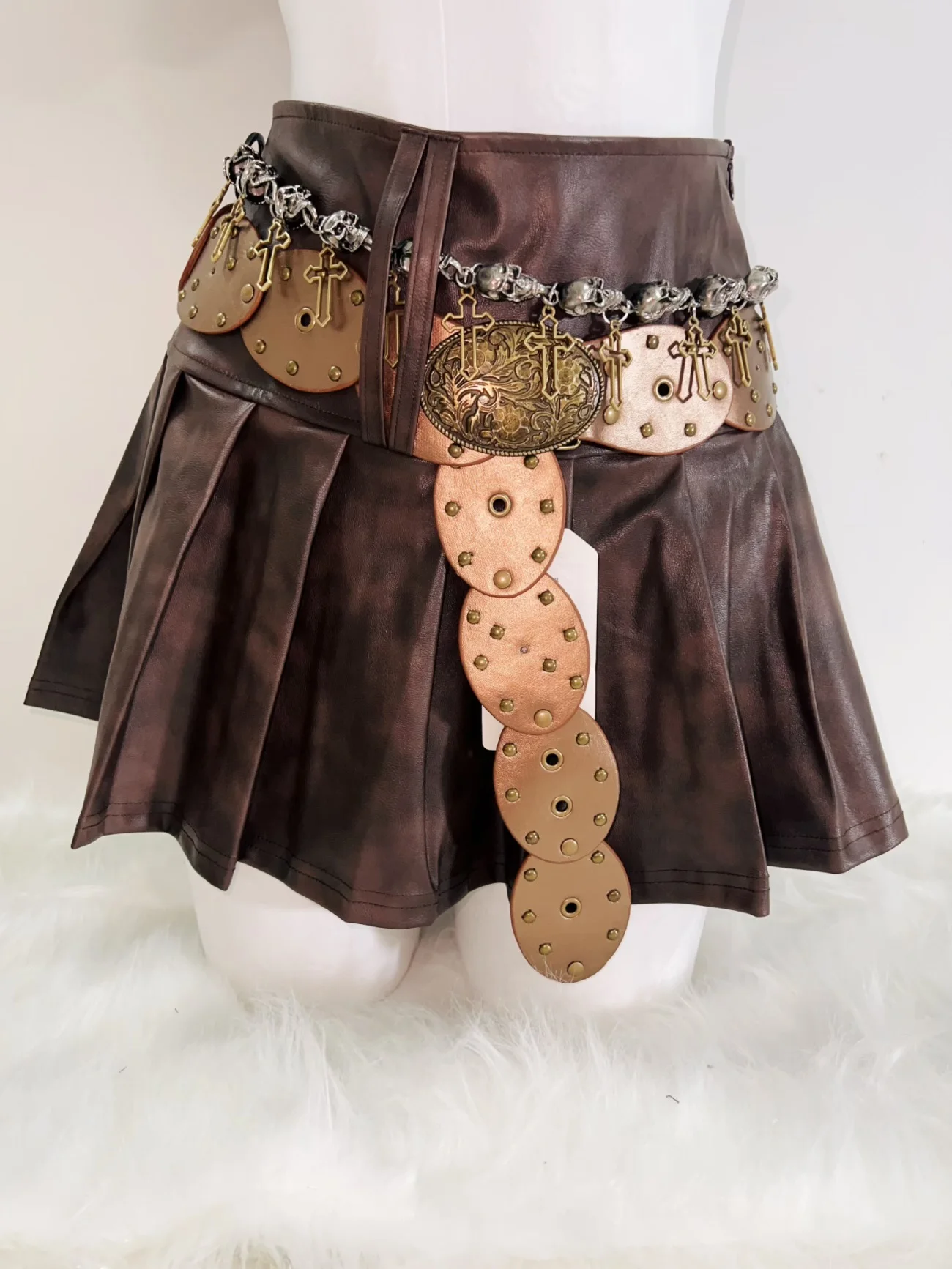 Faux Leather Cropped Jacket and Skirt 4