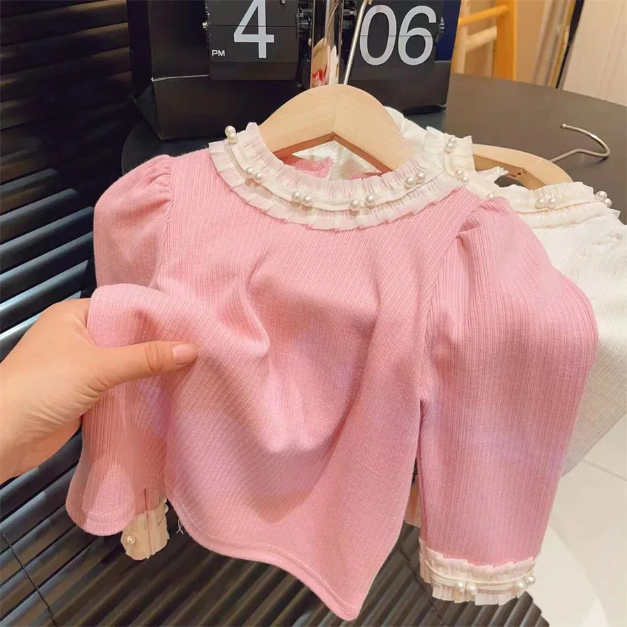 

New girls long sleeve T-shirt spring lace children's clothing Treasure little children with a base shirt Spring Autumn 2024 top