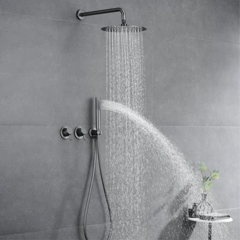 ระบบฝักบัวอาบน้ำแบบติดผนัง AITANA สไตล์มินิมอล สีนิกเกิลขัดเงา ดีไซน์ทันสมัย แบบฝังผนัง ฟังก์ชั่นคู่ ฝักบัวแบบเรนชาวเวอร์และแบบมือถือ ทำจากทองเหลือง 2