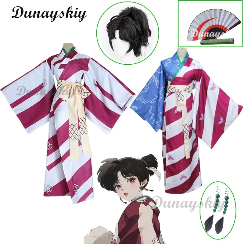 

Anime KAGURA Cosplay Kagura Print Kimono Cosplay Costume Wig Halloween Suit For Women Outfit Wig Earring Headwear