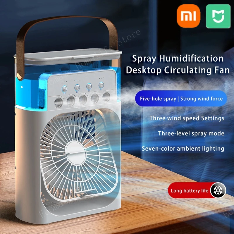 Iconic Brand 3-in-1 Portable Air Conditioner Fan With LED Night Light Household Mini Humidifier Air Cooler Office Home Adjustable Fan