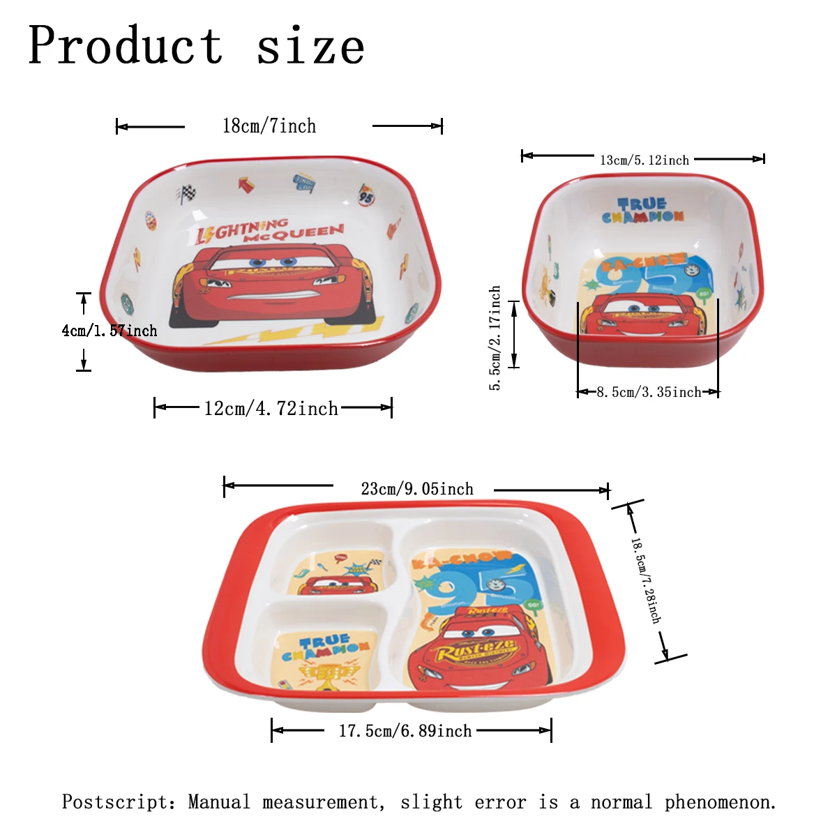 Disney Cars Lightning McQueen Kids Melamine Tableware Set 3
