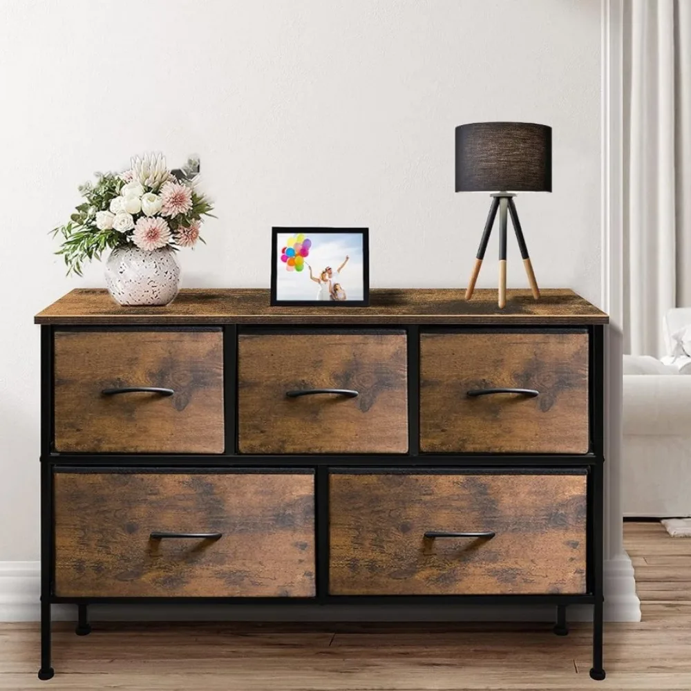 

Vanity Desk Wood Top (5-Drawer Tiger Stripes) Furnitures Tall Chest of Drawers for Nursery Toilet Furniture Makeup Table Dresser