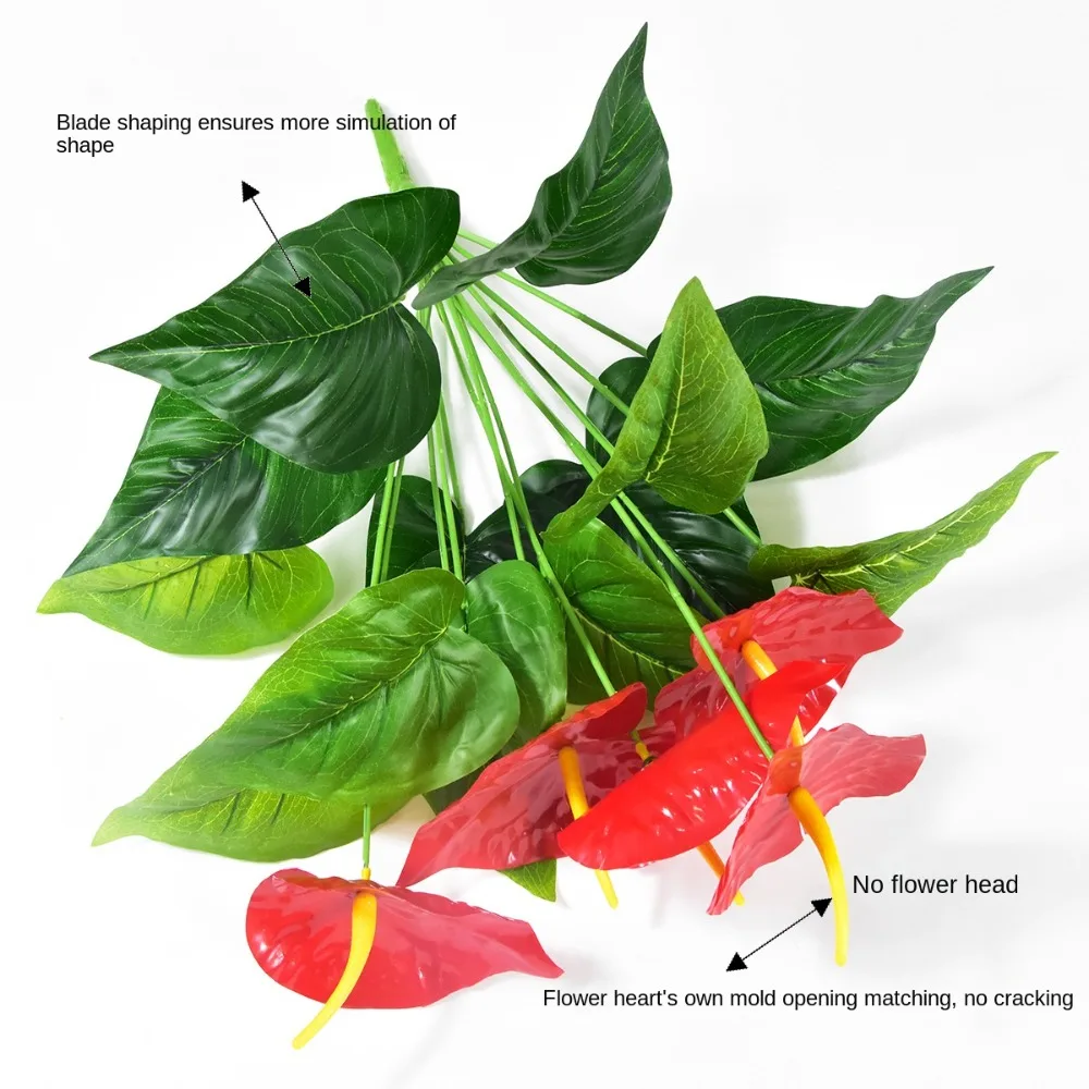 35/50CM Artificial Red Palm New Big Herb Plant Plastic Simulation Anthurium Artificial Palm Fronds Living Room Bedroom Decor