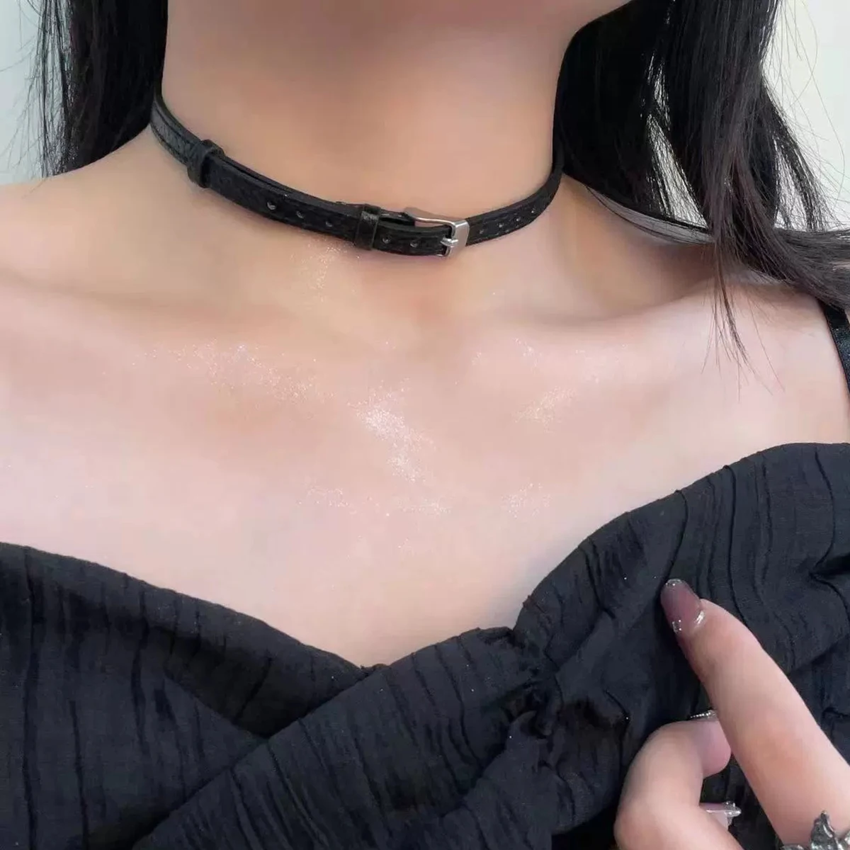 Texture Belt Buckle Neckchain Punk Dark Stackable Leather Unique Y2K Necklace Men Women Simple Choker Jewelry 2