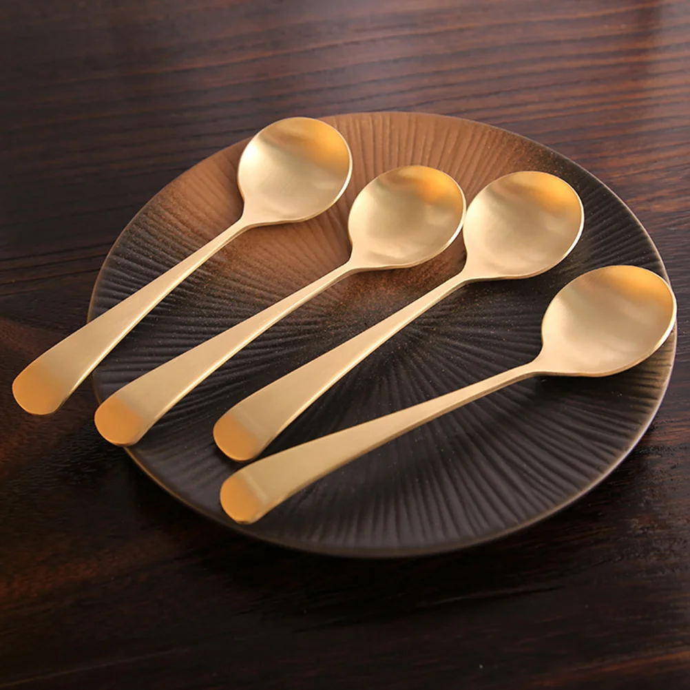 

2 Pcs Copper Spoon Coffee Handmade Pure Tablespoon Ramen Soup Spoons Simple for Cooking Home