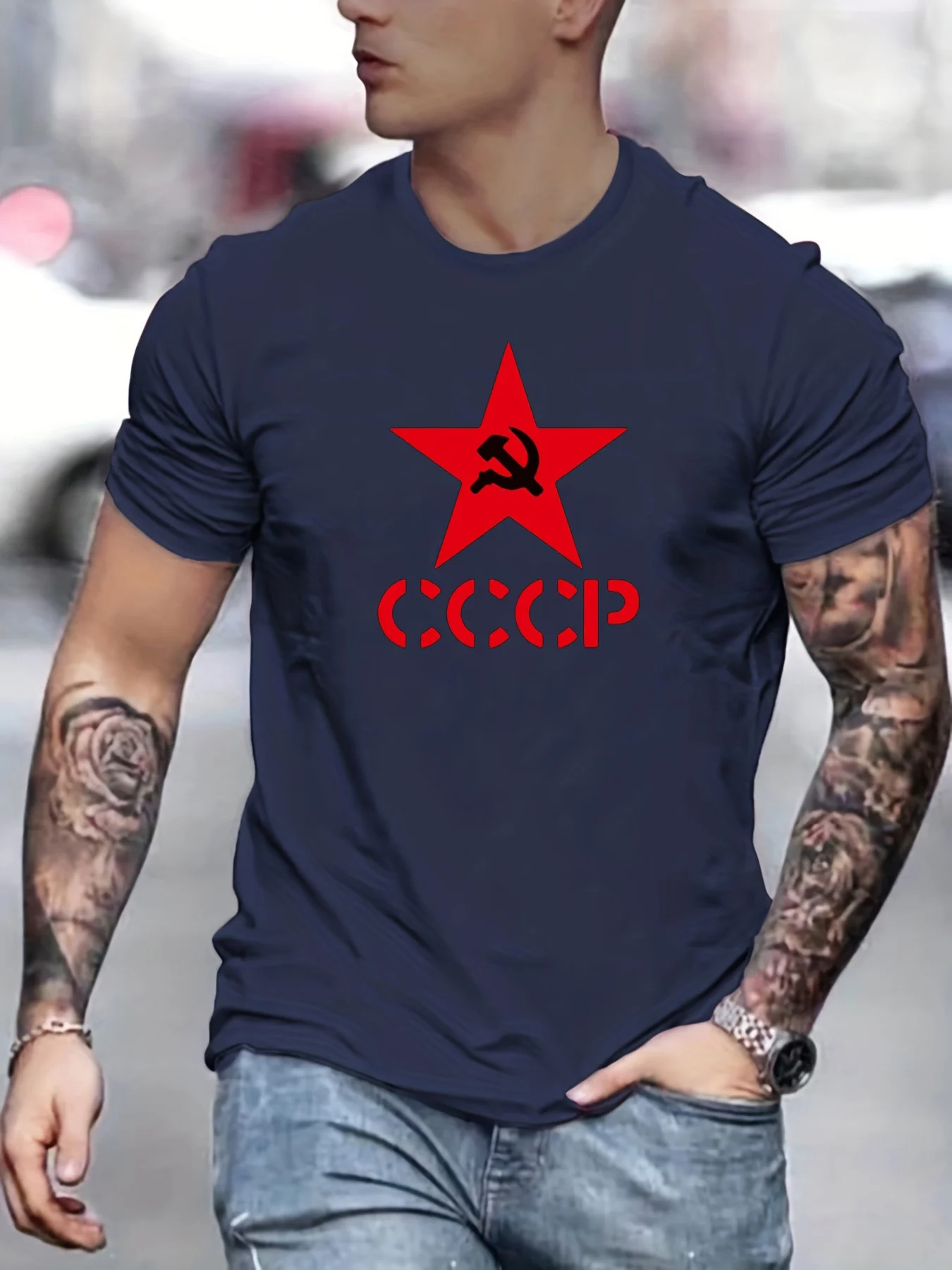 여름 여성용 면 패션 캐주얼 스포츠 티셔츠 CCCP 레터 펜타그램 프린트 라운드넥 반팔 티셔츠 유니섹스