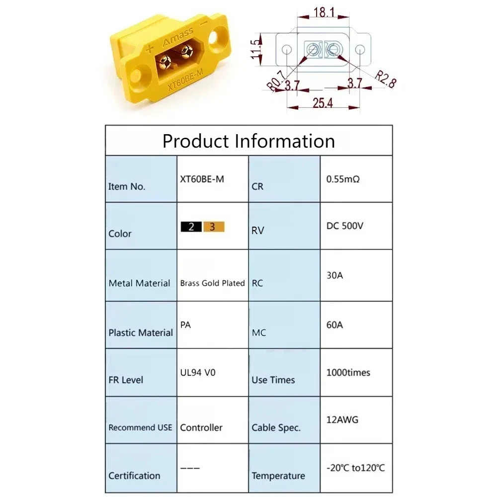 Amass XT60BE-M-F Connector Black Yellow East to Install XT60BE Male Plug with Cover Portable XT60H-F Plug for RC FPV Motor ESC