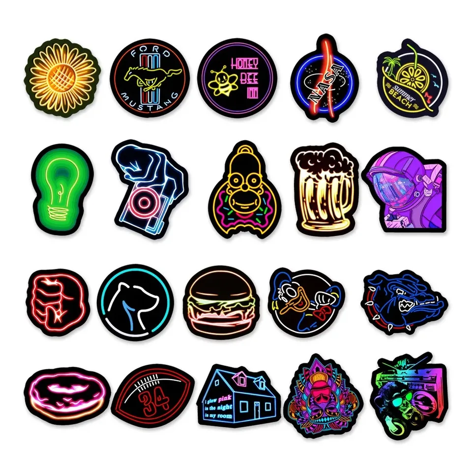 50 stuks neon anime-stickers voor laptop, waterfles, bagage, snowboard, fiets, skateboard, stickers voor kinderen, tieners en volwassenen, cartoonstickers