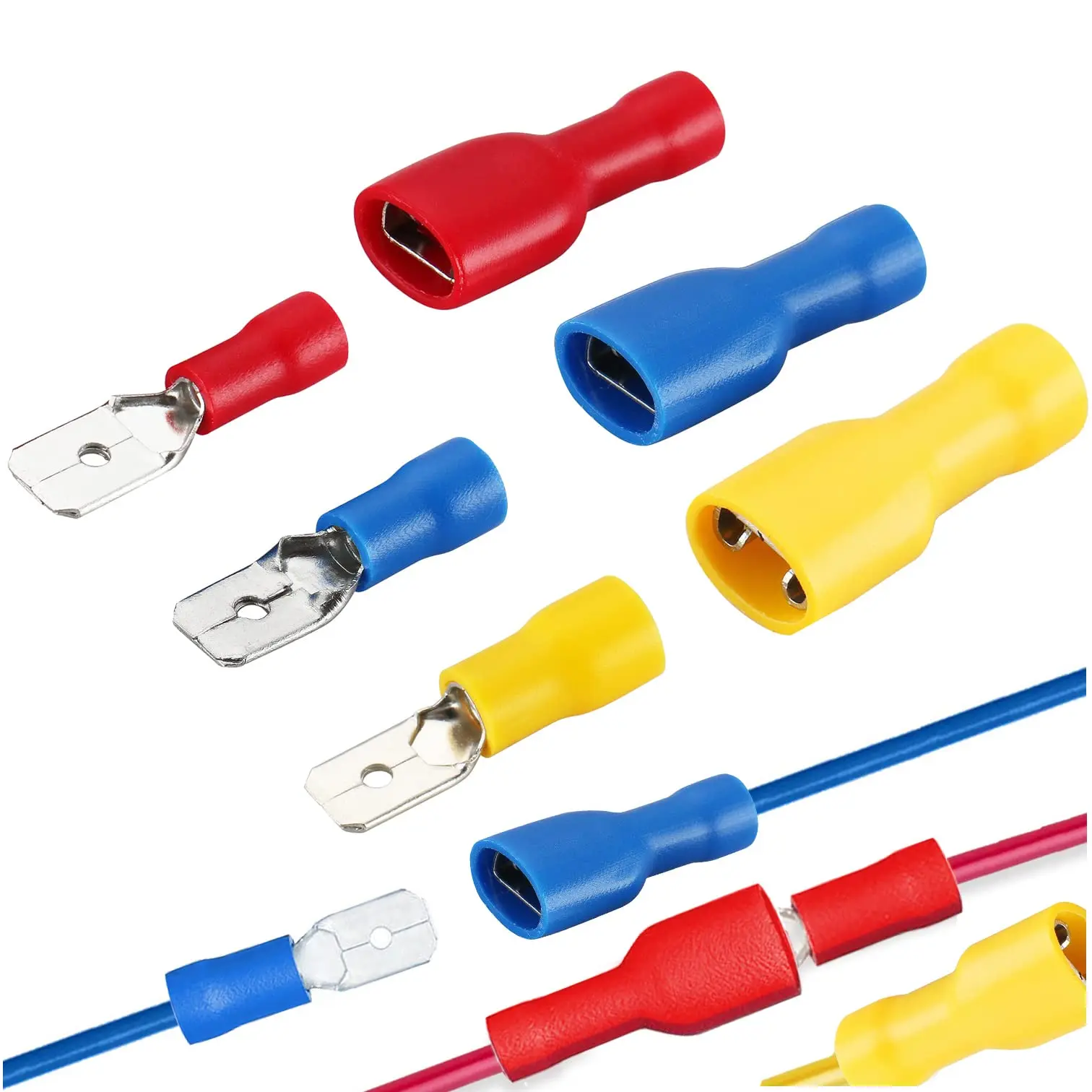 Wire Connectors 100pcs Male & Female Quick Disconnects Insulated Spade Wire Connector Electrical Crimp Terminal Quick Splice Wire Terminals