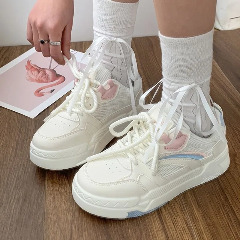 New Women's Sneakers Platform Sport Shoes Female Flat Casual Shoes Breathable Lace Up Tennis Vulcanized Shoes Zapatillas Mujer