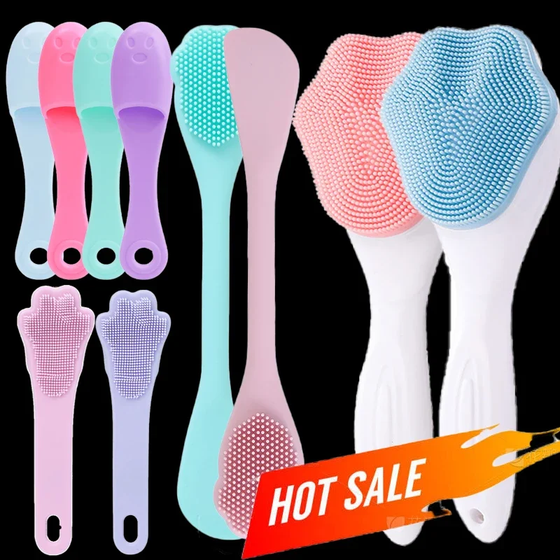 Facial Cleansing Brush Facial Mask Brush Facial Cleanser Massager Soft Silicone Facial Cleansing Brush 2 in 1 Silicone Face Mask Brush & Face Scrubber For Exfoliating Massaging Remove Blackhead