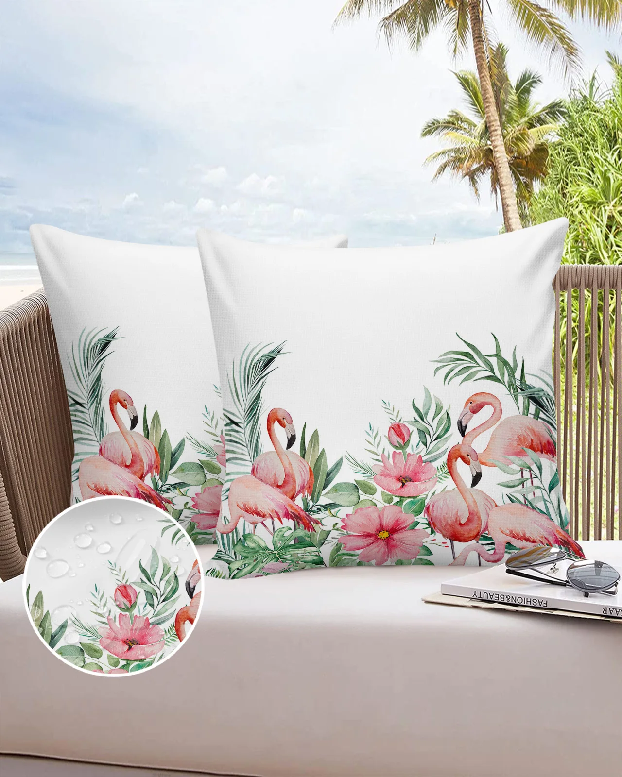 

Ins Style Tropical Plants Flamingos Waterproof Pillowcase Set Car Cushion Cover Christmas Home Sofa Decorative Pillowcase Cover