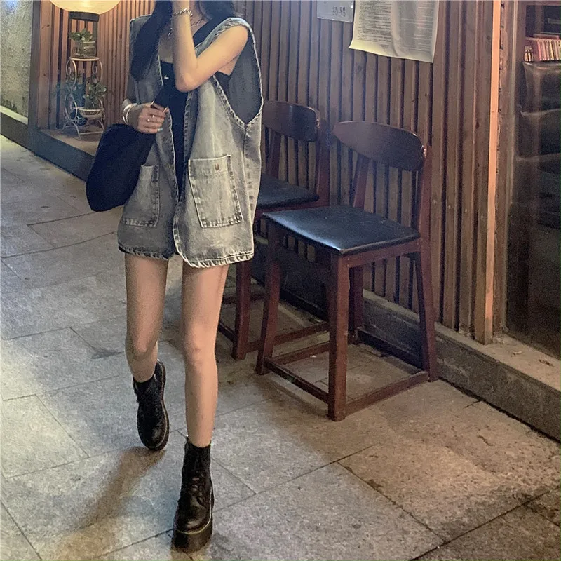 

Korean Women's Denim Vest Jacket Versatile Slim Sleeveless Coat Korean Fashion Streetwear Designer Vest Coat Trendy Waistcoat