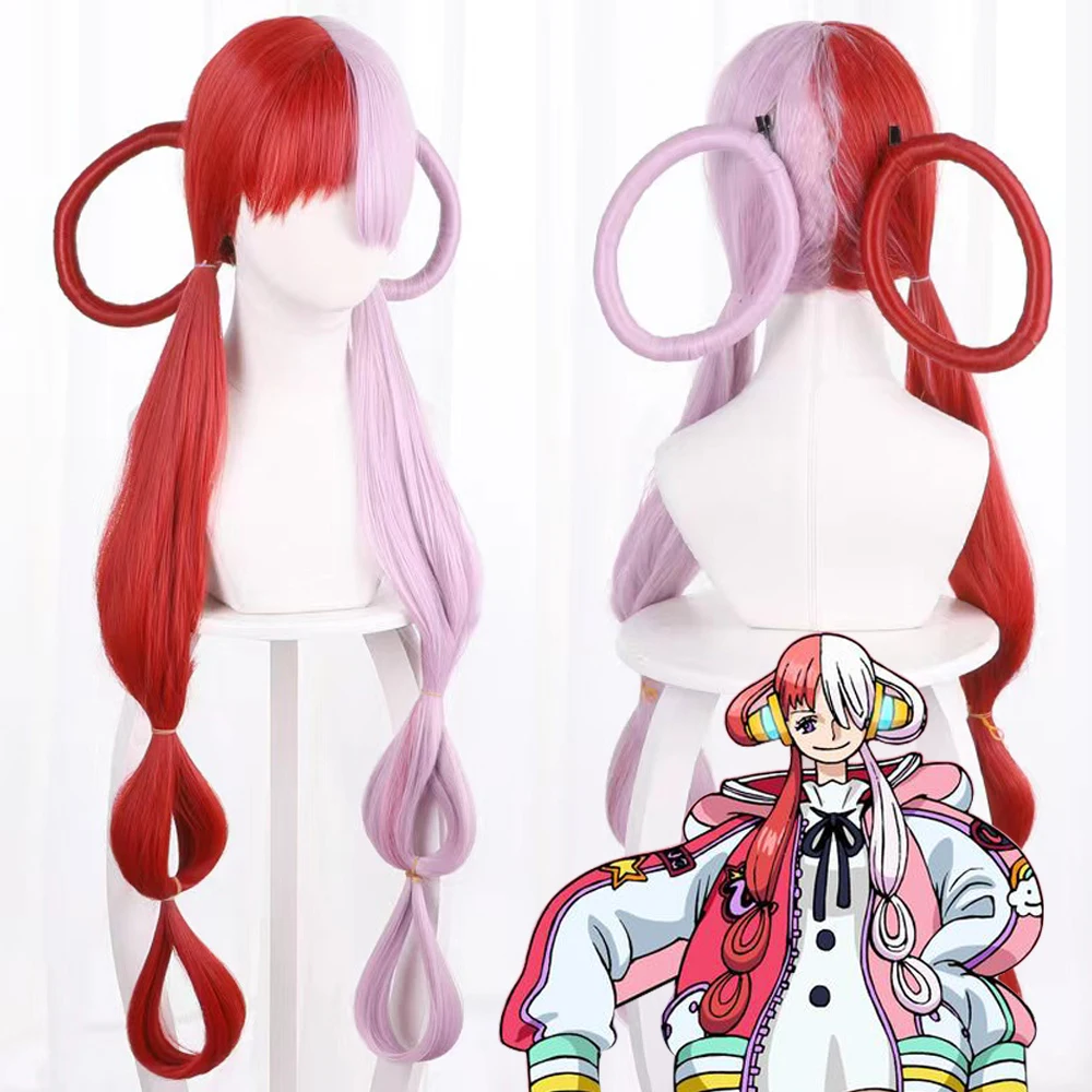 Anime ONE PIECE FILM RED UTA Cosplay Costume Wig UTA 90cm Long Half Red and Purple Synthetic Hair Women Halloween Party